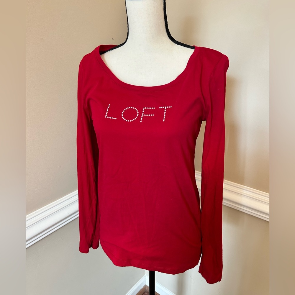 LOFT  Red Long Sleeve Tshirt with LOFT logo in shiny stones.